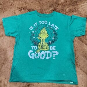 Dr. Seuss, Youth Medium, Green, Grinch "Is It Too Late To Be Good" Kids Tee